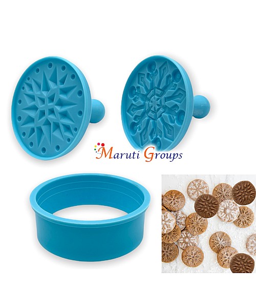 Biscuit Stamp Cookie Cutter & Embosser - Snowflake and Diamond Star Design 2 | 7.5cm Stamp