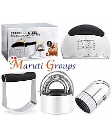 Baking Dough Tool & Pastry Utensils Set (1Dough Blender,1Pastry Scraper,5Circle+1 Fluted Edge Biscuit Cutter)with Stainless Steel (Silver)