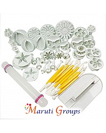 46Pcs/Set Fondant Cake Decorating Sugarcraft Plunger Cutter Tools Mold Cookies Full Set Mold ( Butterfly Cutter,Sunflower cutter,leaves plunger cutter, daisy cutter,rolling pin & Baking tool)