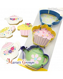 3pc Tea Party , Teapot And Cupcake Cookie Cutter Set / Steel Cutter