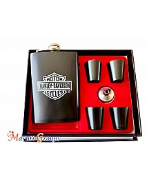 Harley Davidson – Black Hip Flask Set - Stainless Steel Hip Flask Set 9oz- Black