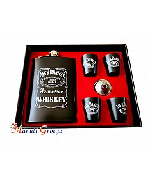 Jack Daniels – Black Hip Flask Set - Stainless Steel Hip Flask Set 9oz- Black