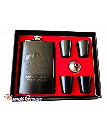 Jim Beam – Black Hip Flask Set - Stainless Steel Hip Flask Set 9oz- Black