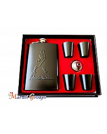 Johnnie Walker – Black Hip Flask Set - Stainless Steel Hip Flask Set 9oz- Black