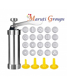 Biscuit Gun Stainless Steel Cookie Press Machine - 20 Decorative Stencil Discs & 4 Icing Tips