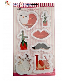 7PC Love Theme Cookie Cutter Set - Heart, Roses, Lip, Mustache, Love, Cupid