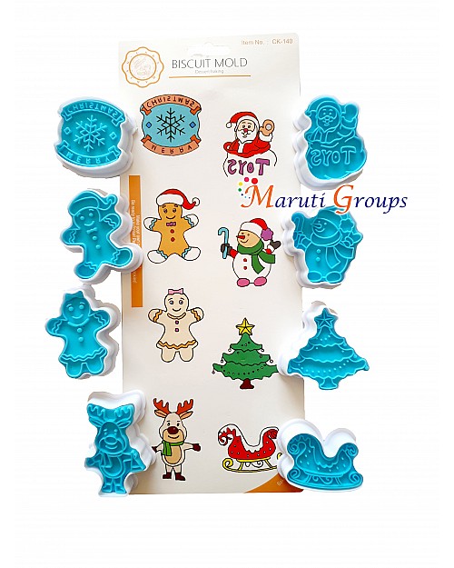 Christmas Plunger Cookie Cutter Set - Children's Biscuit Cutters for Fondant, Gingerbread Men, Snowman, Christmas Tree, Snowflake, Santa, Reindeer, Houses, Bell