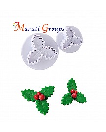 2pc Christmas Holly Leaves Plunger Cookie Cutter