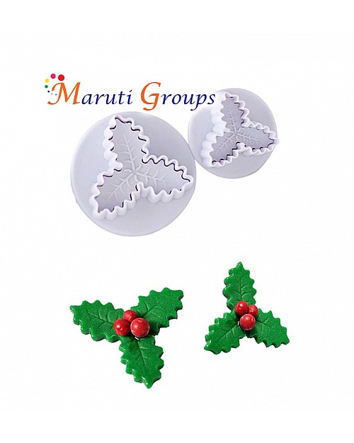 3pc Holly Leaf Plunger Cutter - Christmas Cookie and Fondant Cutters