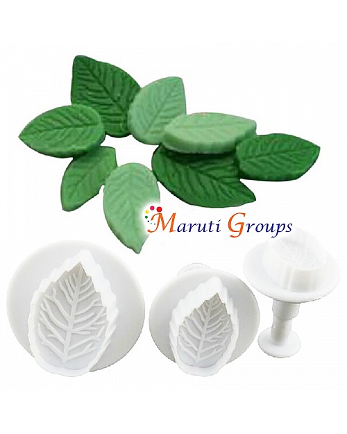 3pc Leaves Plunger Cookie Cutter - Rose Leaf Veined Fondant Cutters