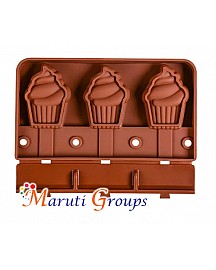 3 Cavity Ice-Cream Cupcake mould with sticks / Popsicle 