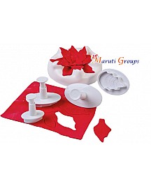 4pc Poinsettia Plunger Cookie Cutter