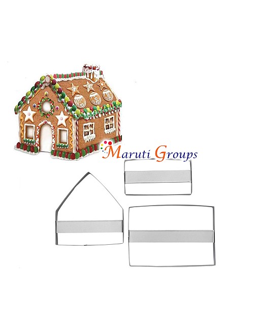 3D Gingerbread House Cutter Set of 3 - Stainless Steel 