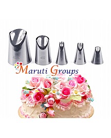 Rose Flower 5 PCS Flower Rose Petal Piping Tips Set - Stainless Steel Piping Nozzles Kit for Pastry Cupcakes Cakes Cookies Decorating