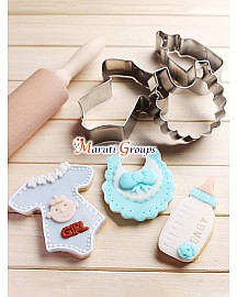 Baby Shower Cookie Cutters 3-Pc. Set  Bib, Baby Bottle, Baby Clothes - Stainless Steel