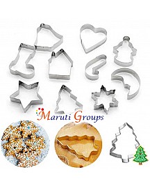 Christmas Cookie Cutters In Stainless Steel - Christmas tree, Socks,Cane , House,Snowflake, Star, Heart, Moon, Angel ,Bell