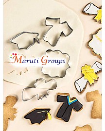 Graduation Cookie Cutters 5-Pc. Set - Stainless Steel -  Graduation Cap, Gown, Diploma, Plaque Frame