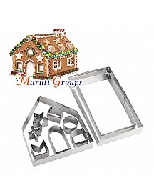 3D Christmas House Cookie Cutter - Stainless Steel - Gingerbread House 