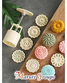 Flower Mooncake Autumn Festival DIY Hand Press Cookie Dessert Cutter Pastry Decoration Flower Impressions Tool Plunger Cookie Cutter / Malaysian Cookie Cutter