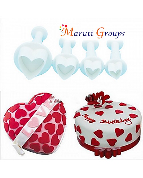 4pc Mini Heart Plunger Cookie cutter