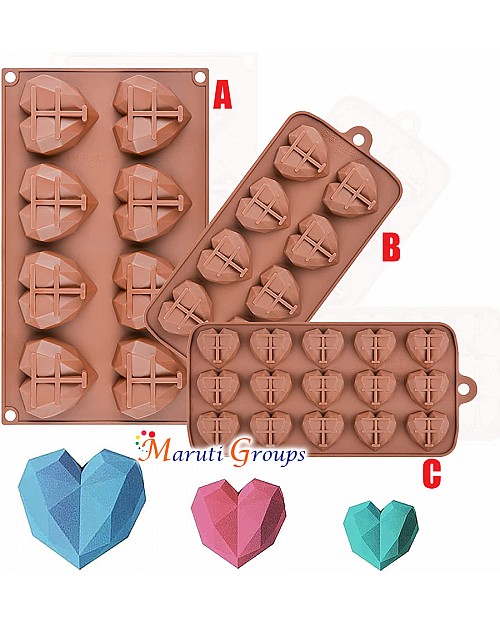 Multi Geometric Heart Chocolate Silicone Mould