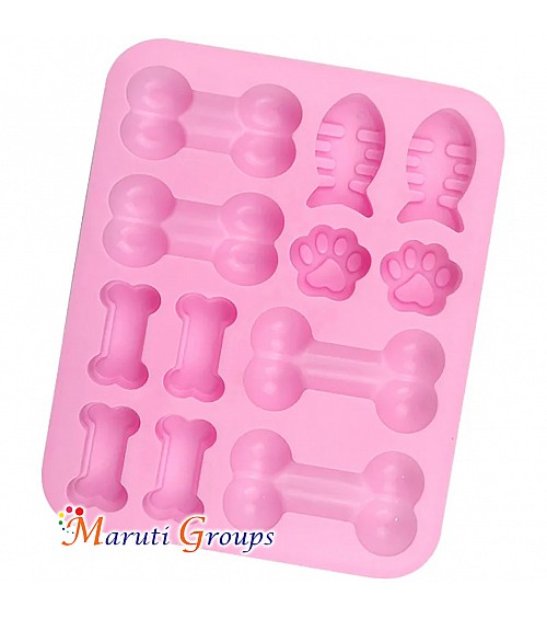 12-Cavity Puppy Dog Paw, Bone, and Fish Silicone Mold