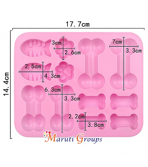 12-Cavity Puppy Dog Paw, Bone, and Fish Silicone Mold