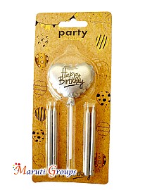 Happy Birthday Heart Candle for Cake Decorating - Silver