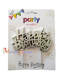 Happy Birthday Candle for Cake Decorating - Silver