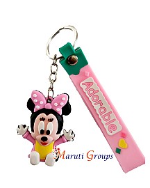 Baby Minnie Mouse Keyring - Baby Pink Color - Approx Big Size : 5.3cm x 4cm - 3D Keyring