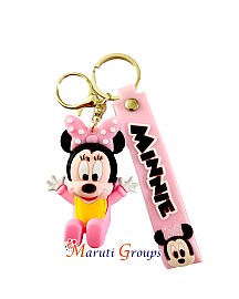 Baby Minnie Mouse Keyring - Baby Pink Color - Approx Big Size : 7cm x 5cm - 3D Keyring