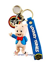 Looney Tunes Cartoons -Porky Pig Keyring - Color - Pink and Brown - 3D Keyring