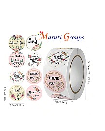 500pcs Floral Pattern Round Thank You Stickers Self-adhesive Labels Printed On Copperplate Paper, Round Sealing Stickers