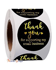 1Inch/ 1.5Inch Business Thank You Stickers | 500 Black Thank You Stickers for Small Business| Self-Adhesive & Waterproof Stickers with Beautiful Design