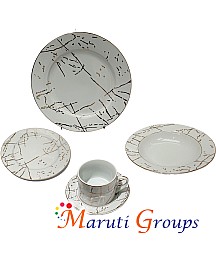 47 Piece Gold Rim And Silver Pattern Dinner Set - 15kg